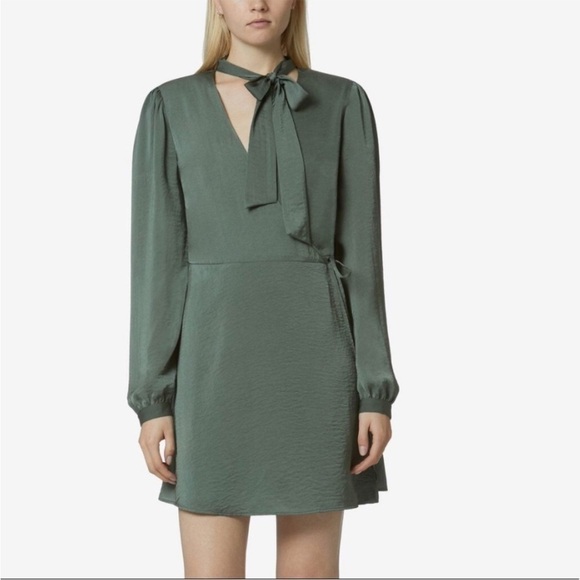 Avec Les Filles Khaki Green Wrap Long Sleeve Mini Dress Size XS - Picture 8 of 10